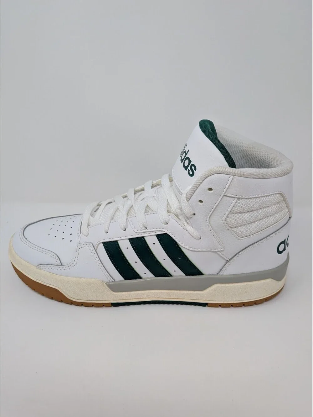 Adidas Leather High Top Shoes EG4308 Mens's Size 8.5 White W/ Green Stripes